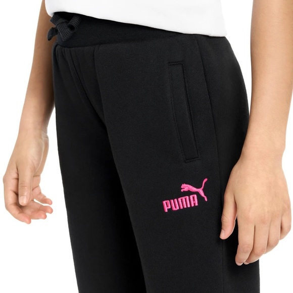 Puma Kids Black Fleece Sweats Joggers with Pink Logo Size 14/16 - Picture 2 of 11